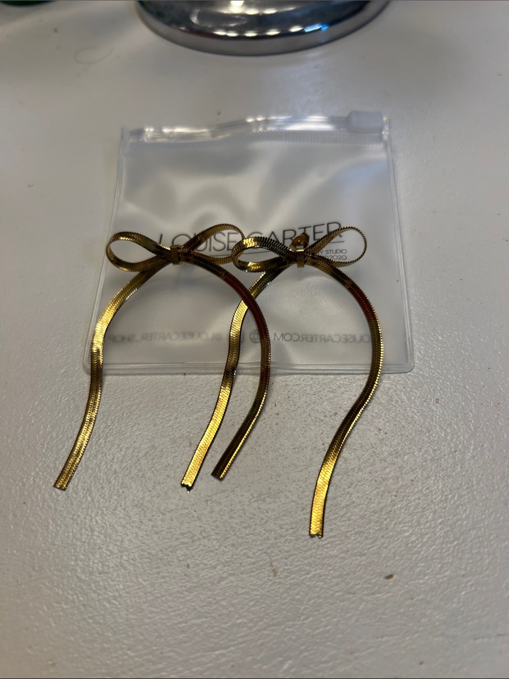 Carol Bow Drop Earrings - Gold Tone - Picture 2 of 2